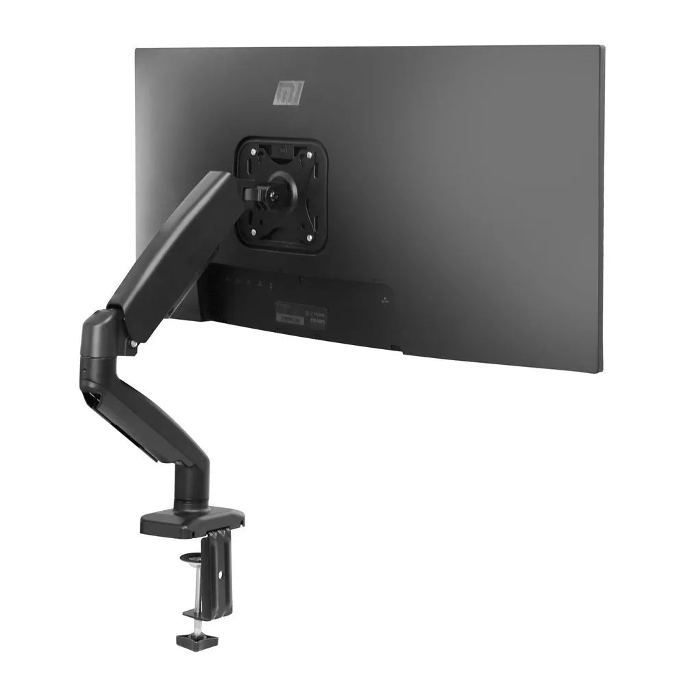Black rotating telescopic LCD screen bracket elevated on a desk