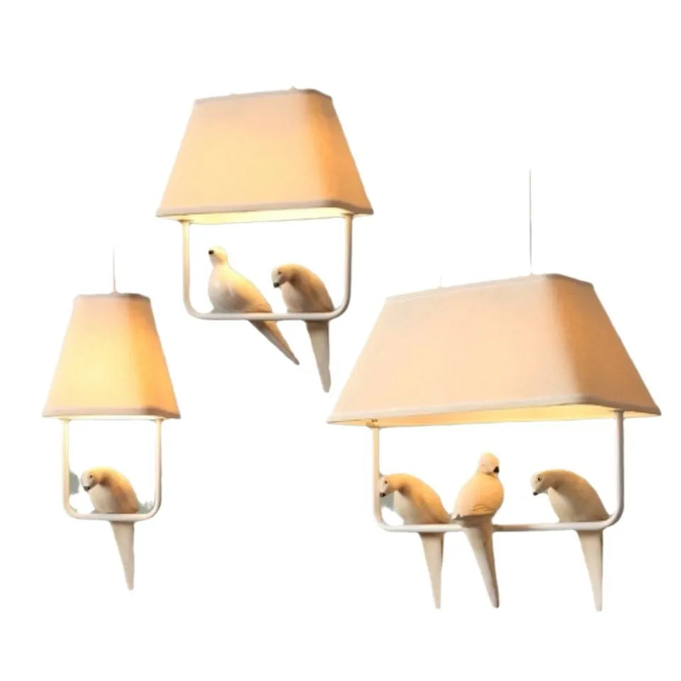 Bird chandelier ceiling lamp with fabric shade in bird designs for dining rooms and hallways