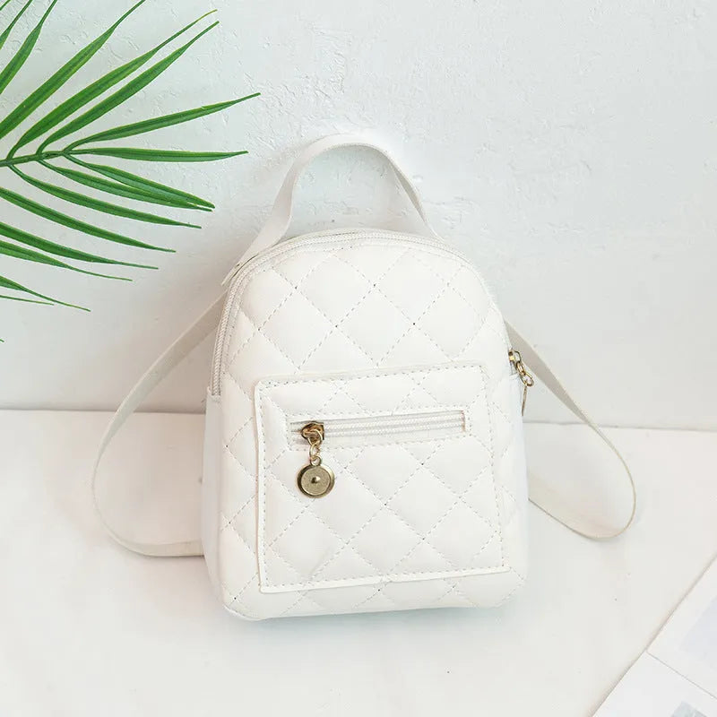 Hard square Korean-style embroidered backpack for girls in black, pink, or white.