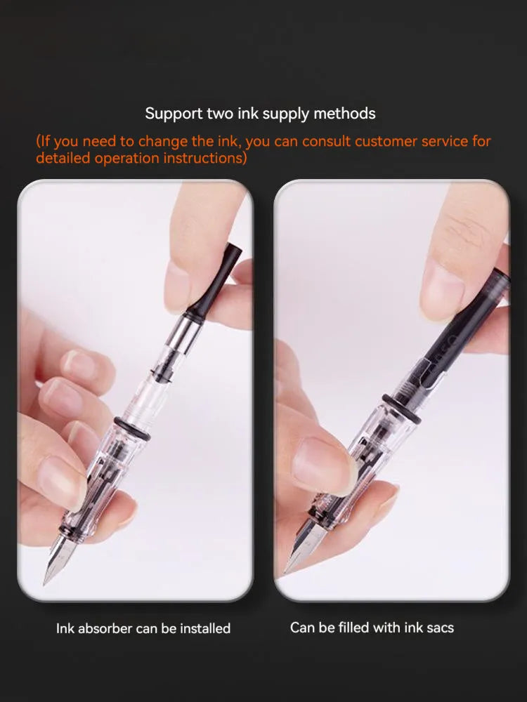 Student automatic suction pen set with plastic shell, ink feeder, and handbag