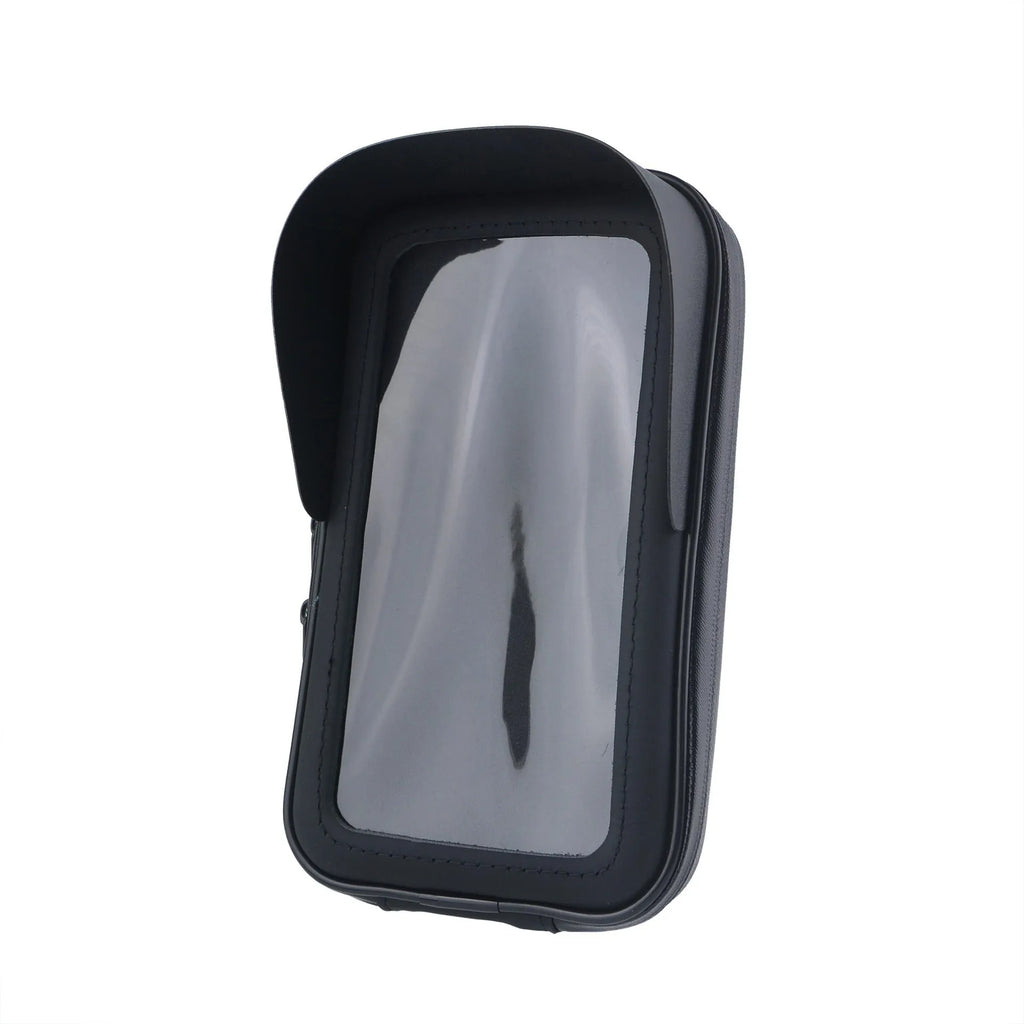 XL waterproof cycling phone bag mounted on bicycle handlebars with sun visor extended