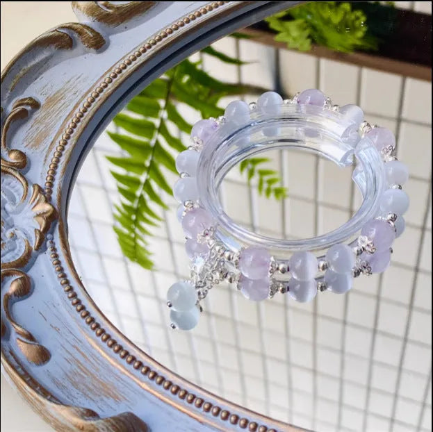 Opal amethyst colour crystal bracelet with moon shape design, manually crafted women's jewellery