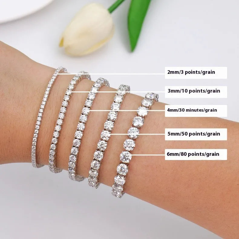 S925 silver moissanite full set bracelet with geometric square and hexagonal star design on a plain background