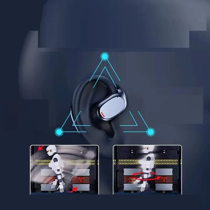 Black and white Bluetooth earplug headset with charging case showing bilateral stereo design