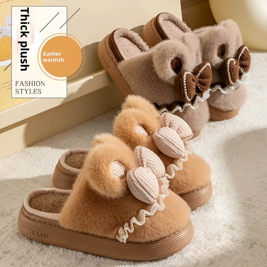Indoor warm non-slip couples cotton shoes with suede upper and EVA sole in brown