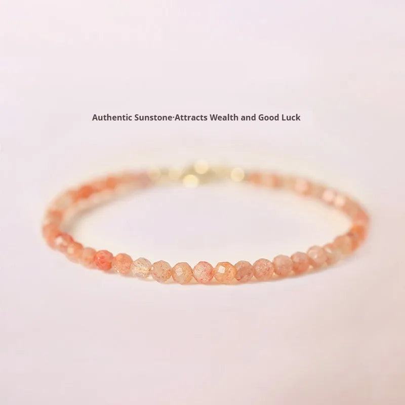 Ultra-thin 3mm sunstone bead bracelet with natural crystal beads on wrist