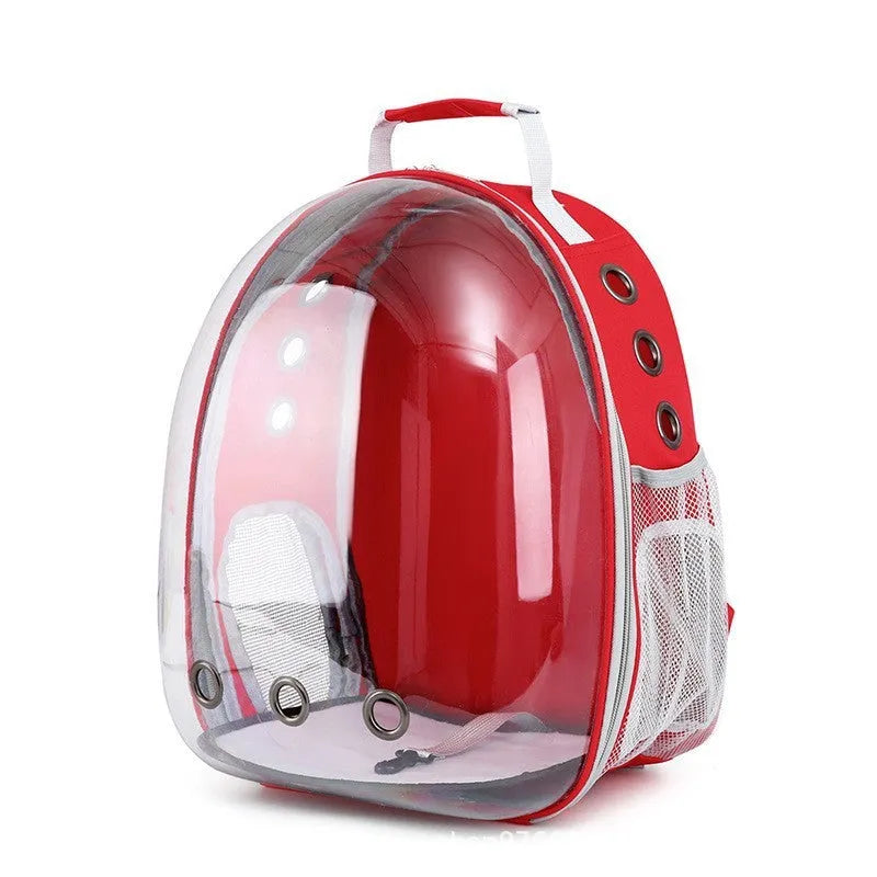 Astronaut-shaped grey cat carrier bag with side opening and medium capacity.