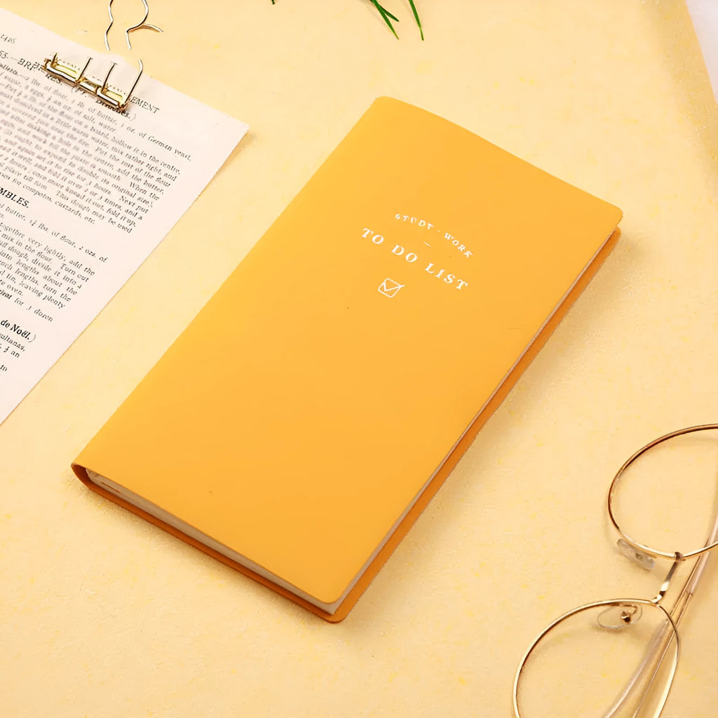 Simple Notepad with PU cover in morandi blue, showing open pages of eye protection writing paper