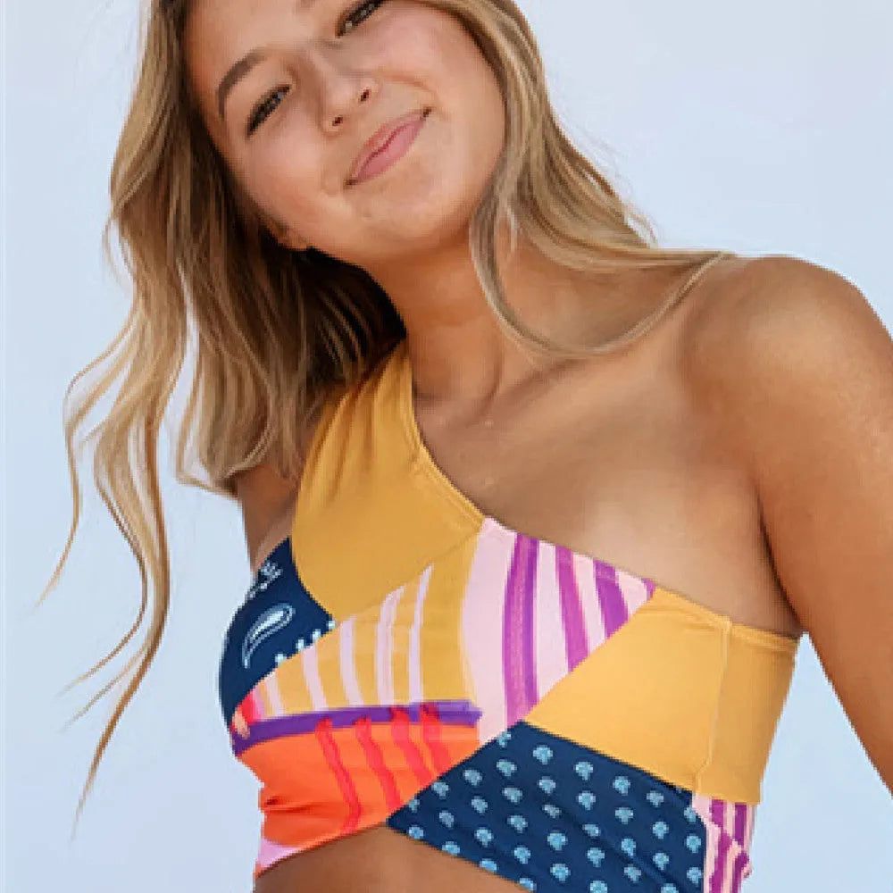 Women's floral print bikini swimsuit in polyester, picture colour, sizes S to XXL