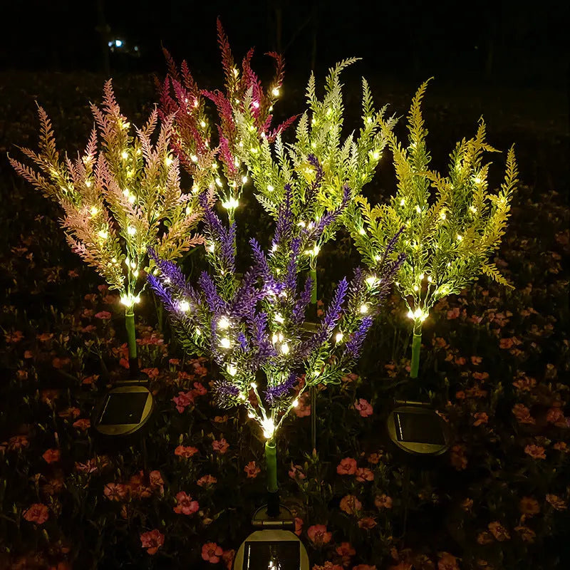 74cm tall solar-powered lavender flower LED floor lamp for outdoor garden decoration.