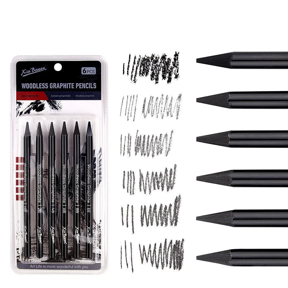 Set of wood-free graphite sketching pencils in grades HB, 2B, 4B, 6B, 8B, and EE.