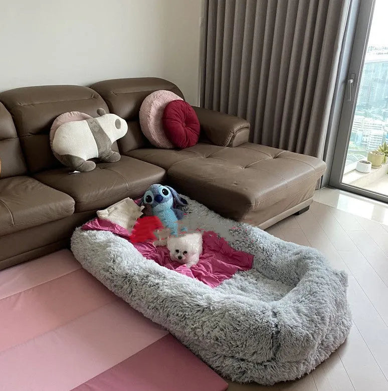 Giant dog kennel super large human-size dog nest with sponge lining, 1.6m or 1.85m, light grey or khaki