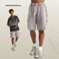 Men's batik washed cotton terry shorts in loose fit street fashion style