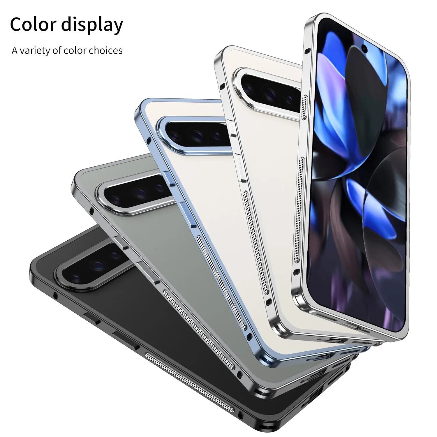 Aluminum alloy phone case for Google Pixel 9 with heat dissipation and separate lens case in four colour options