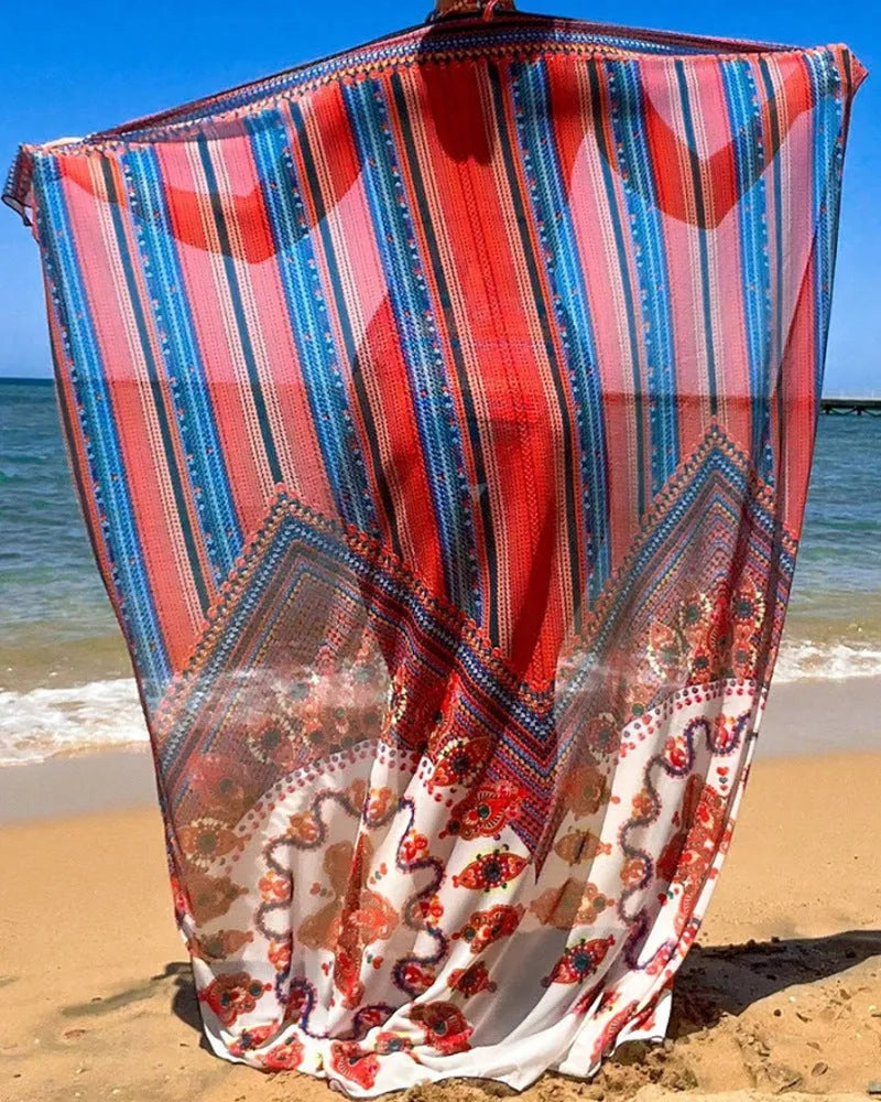 Women's three-piece split swimsuit set showing high-waisted briefs, cutout blouse, and coat in the pictured colour.