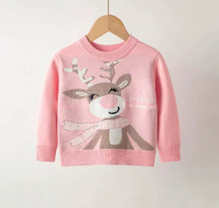 Baby knitted pullover sweater in sapphire blue with cartoon pattern long sleeves viscose fabric