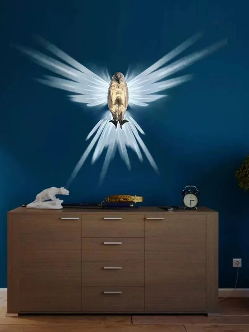 Eagle silhouette wall lamp with 3D printed resin body creating projection lighting effects