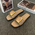 Women's casual flat summer slippers with PVC soles in apricot, black and khaki colour options