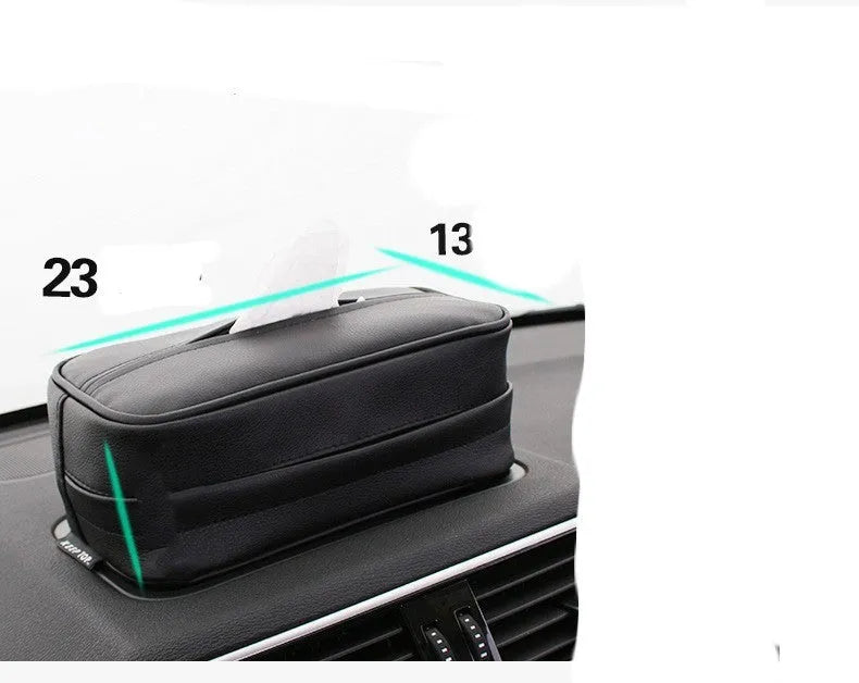 Black and beige PU leather car hanging storage box for organisation.