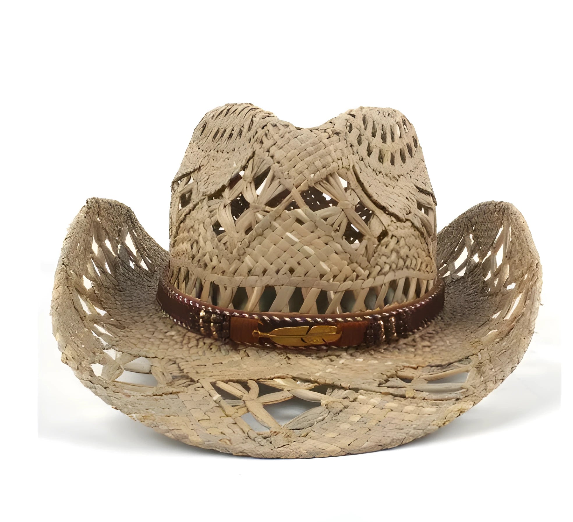 Handmade denim outdoor seaside beach sun hat in natural grass colour with bell crown