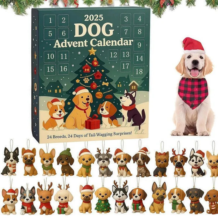 Dog lovers countdown calendar blind box with carved acrylic ornament and plated colour finish
