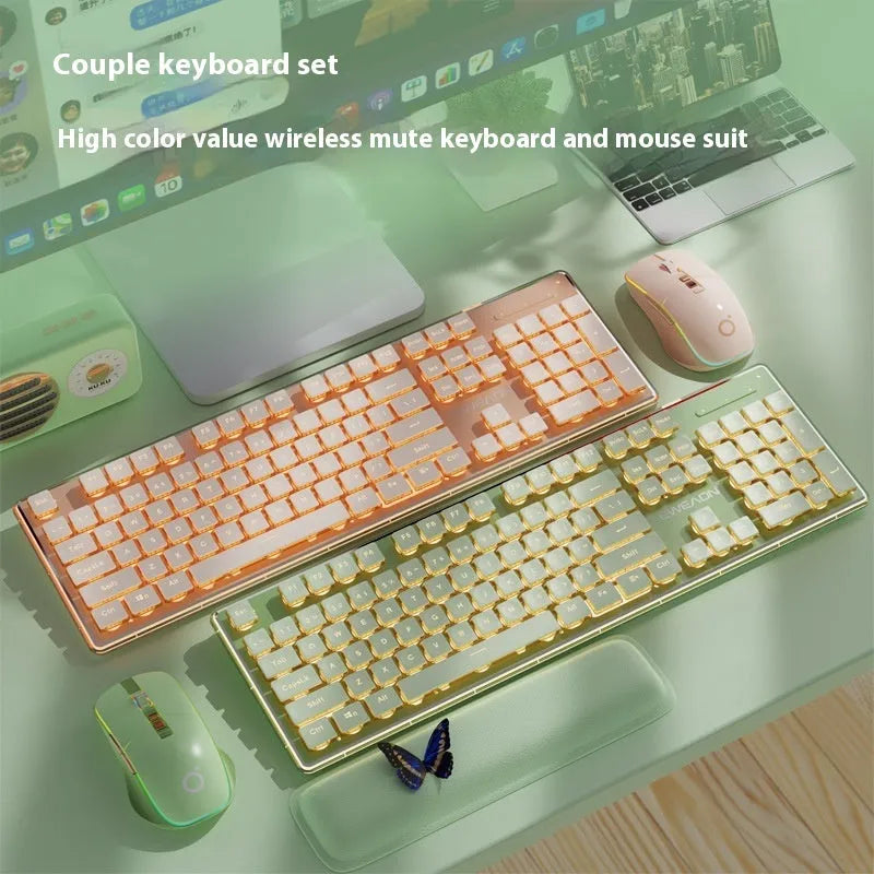 Prewalker V3 mute keyboard and mouse set in retro green colour on a desk