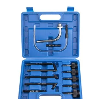 13-piece automatic transmission oil refuelling kit with pump tool and coloured connectors.