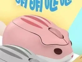 Hamster wireless silent click computer mouse in grey, pink, and yellow colour options