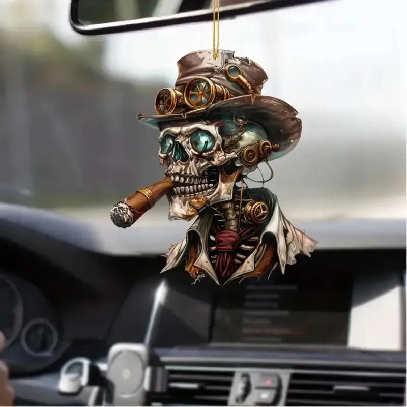 Acrylic flat Halloween decoration car rearview mirror pendant with cartoon design