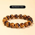 Simple single-circle Tigereye Dzi bead rosary bracelet showing the banded stone, available in multiple bead sizes.