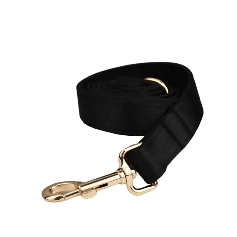 Dog collar and chest harness set with rope leash and decorative bow accessory in cloth fabric