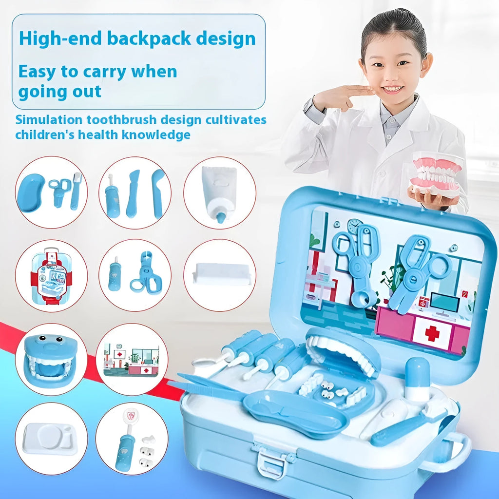 Sky blue plastic toy backpack storage box two-in-one children doctor play house set