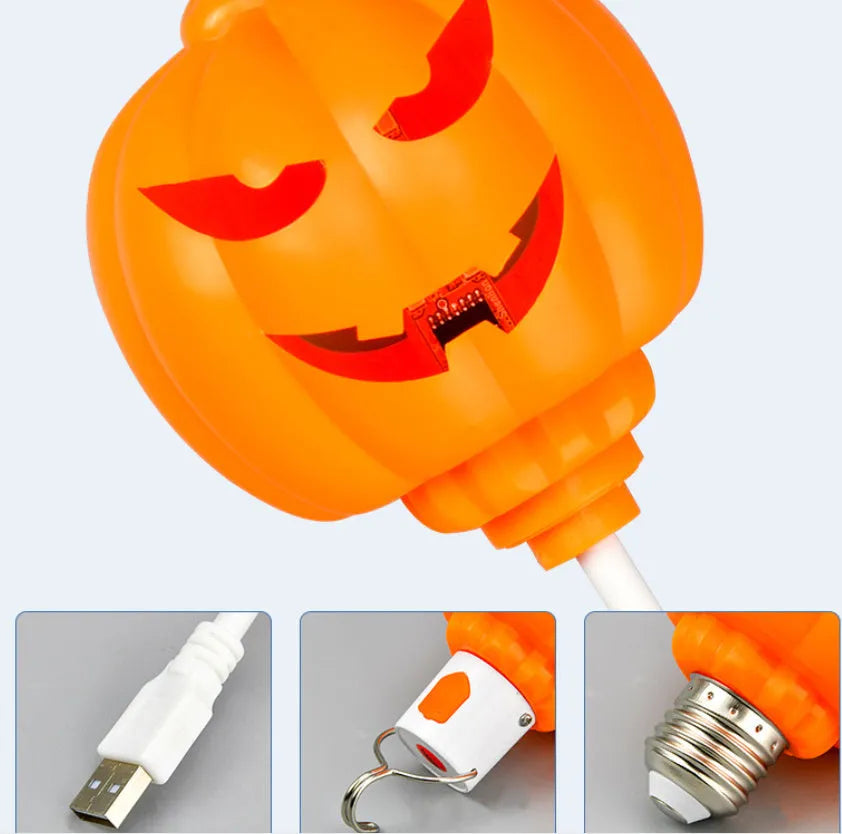 USB rechargeable plastic pumpkin lamp with yellow or purple LED light for Halloween decoration