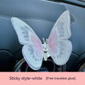 Fabric moving embroidery butterfly decoration for car centre console air vent in assorted colours.
