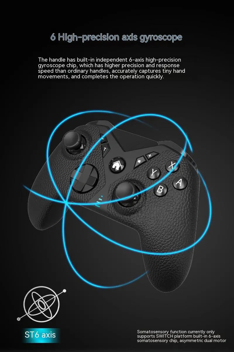 Black wireless game controller with leather-pattern texture on grips, shown next to a Type-C charging cable.
