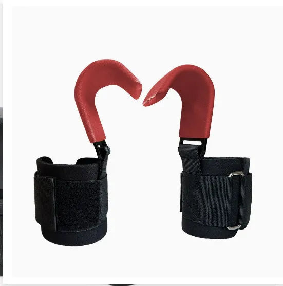 Black fitness grip hook wrist band pair for pull-up assistance and horizontal bar workouts