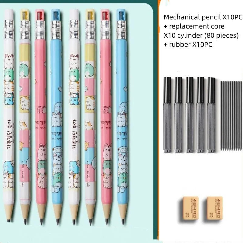 Children's mechanical pencils with cartoon designs showing 2.0 mm lead thickness for school writing