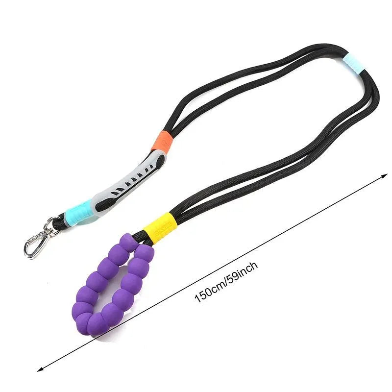 Dog traction leash with foam handle showing 140cm nylon rope in available colours