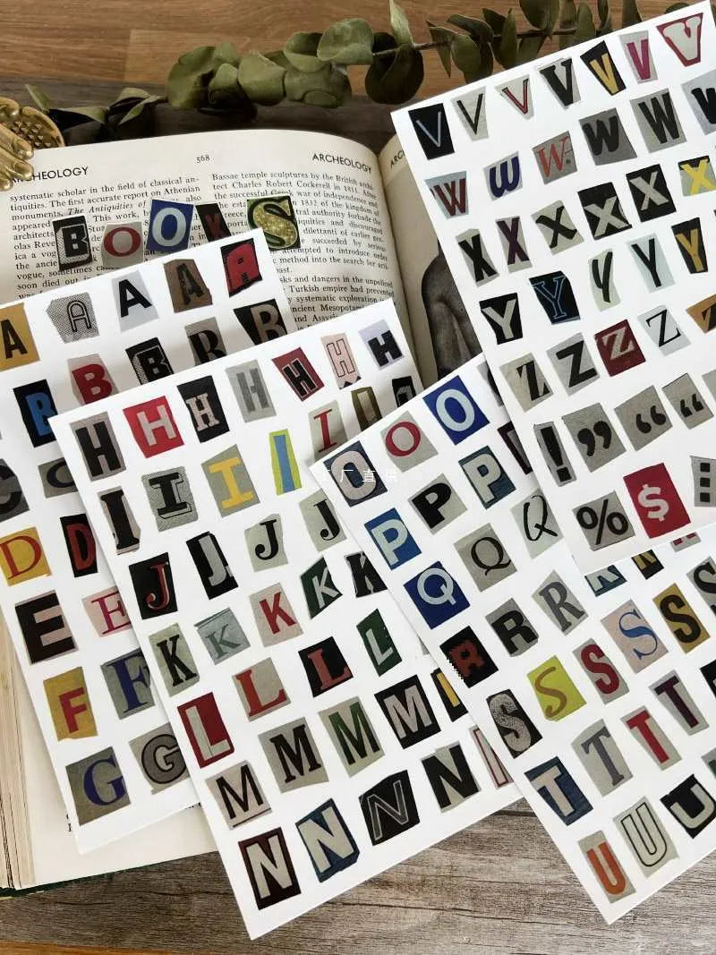 Cute English letters and numbers symbol label sticker set with multiple alphabet collections and weekly words