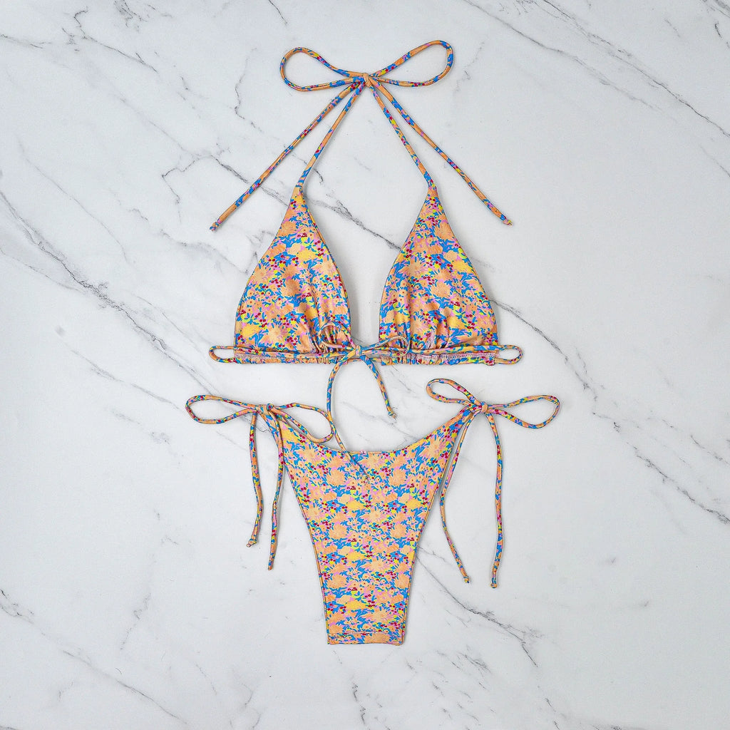 Lace-up bikini swimsuit with split briefs and backless design for swimming sports