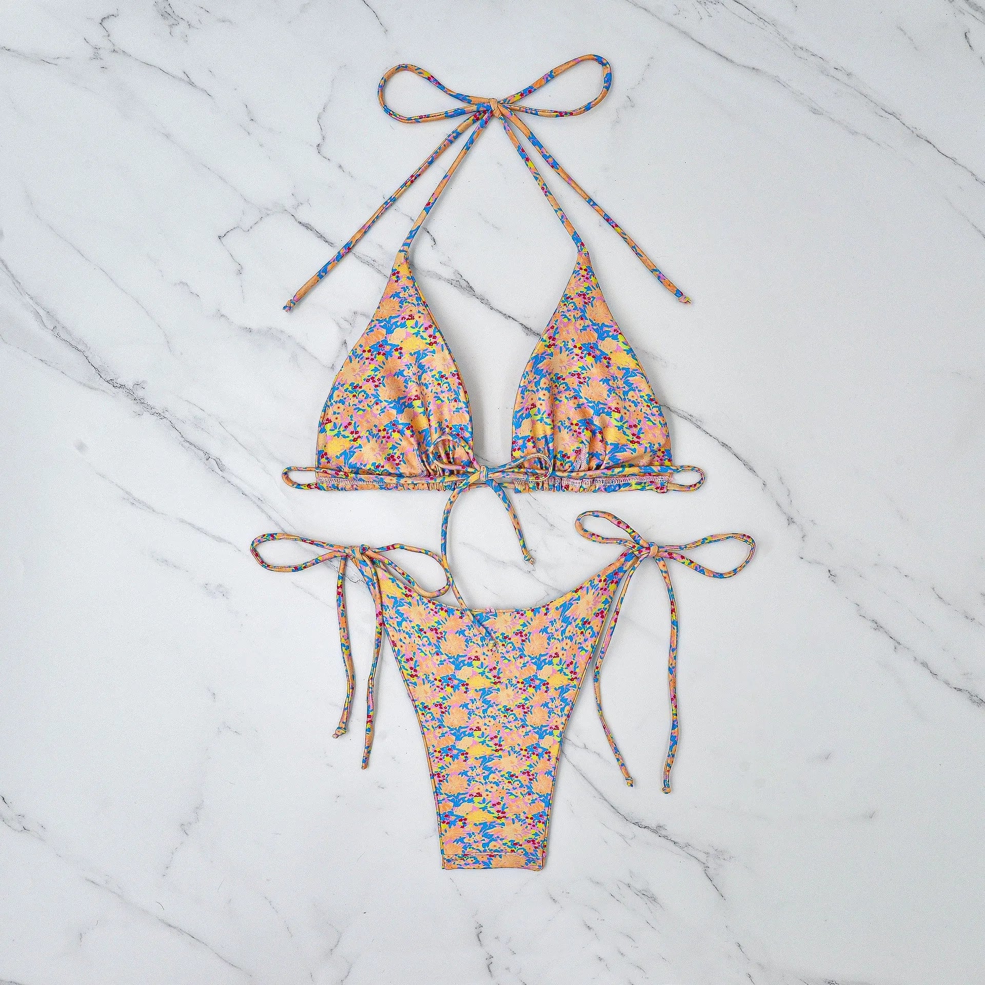 Lace-up bikini swimsuit with split briefs and backless design for swimming sports