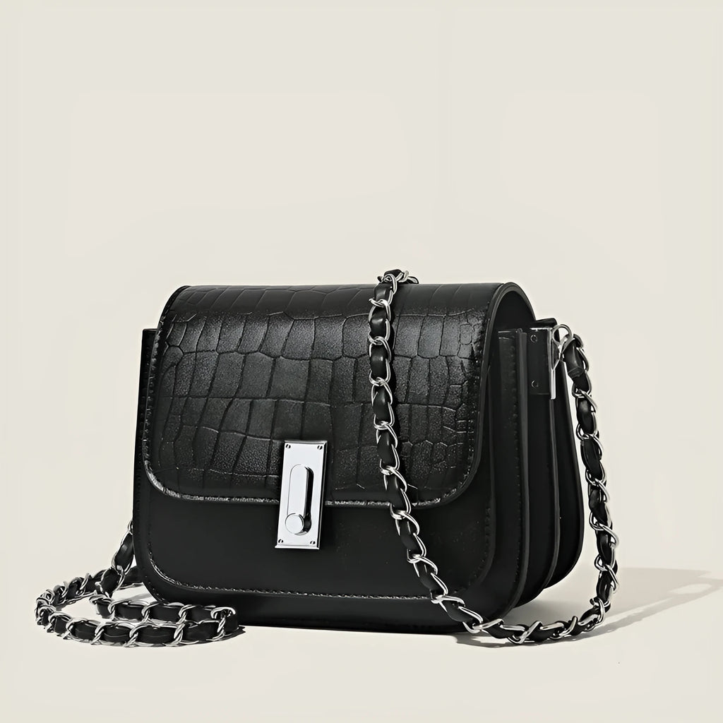 Women's soft PU crossbody shoulder bag in horizontal square shape, shown in black, white, and green colours.