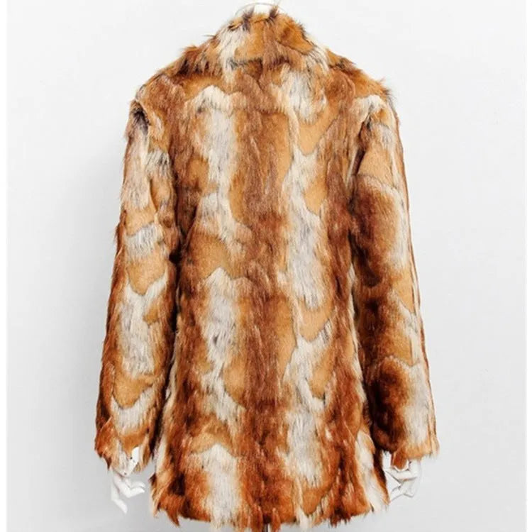Women's slim fit faux fur leather jacket with tiger pattern in medium length.