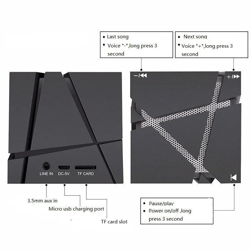 Cube Bluetooth Speaker with colourful lights, ABS plastic body, black colour option