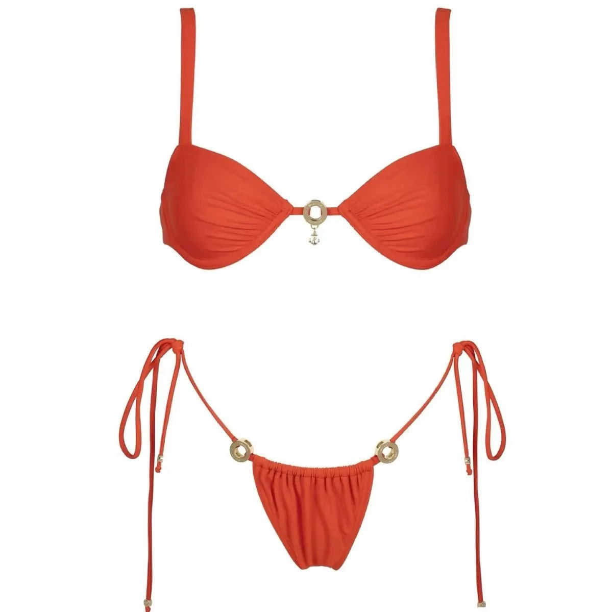 Women's red solid colour tied steel bracket split swimsuit with nylon fabric