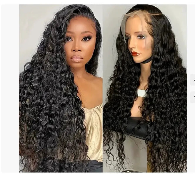 Curly human hair lace front wig with hand woven construction showing natural texture