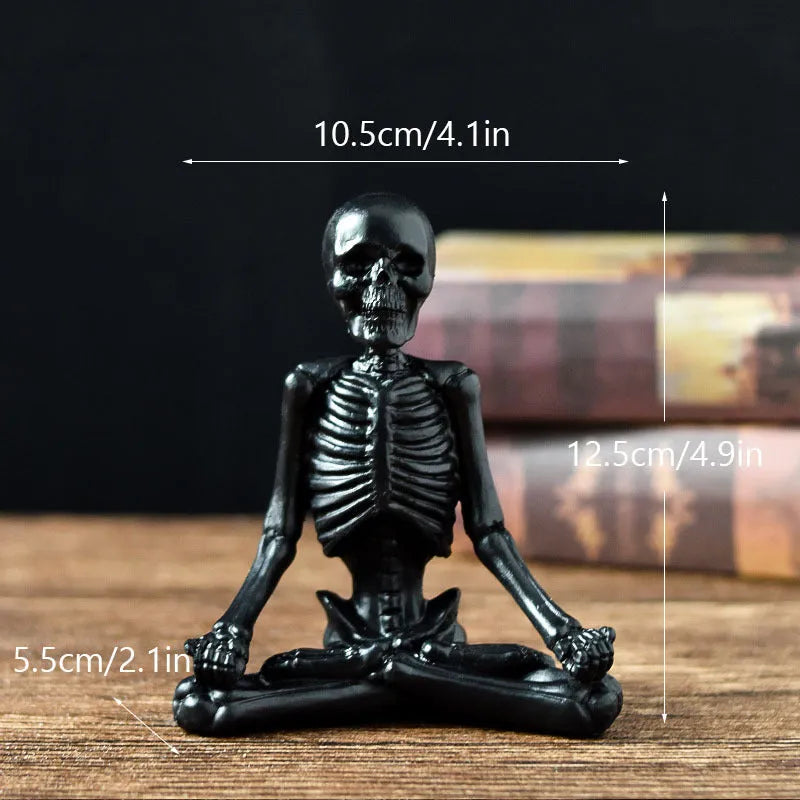 Detailed yoga skull skeleton model resin desktop ornament in black or white.