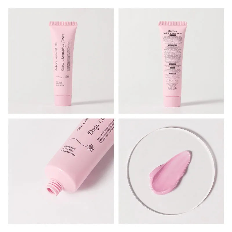 Single 30g sachet of cherry blossom mud facial mask on a plain background.