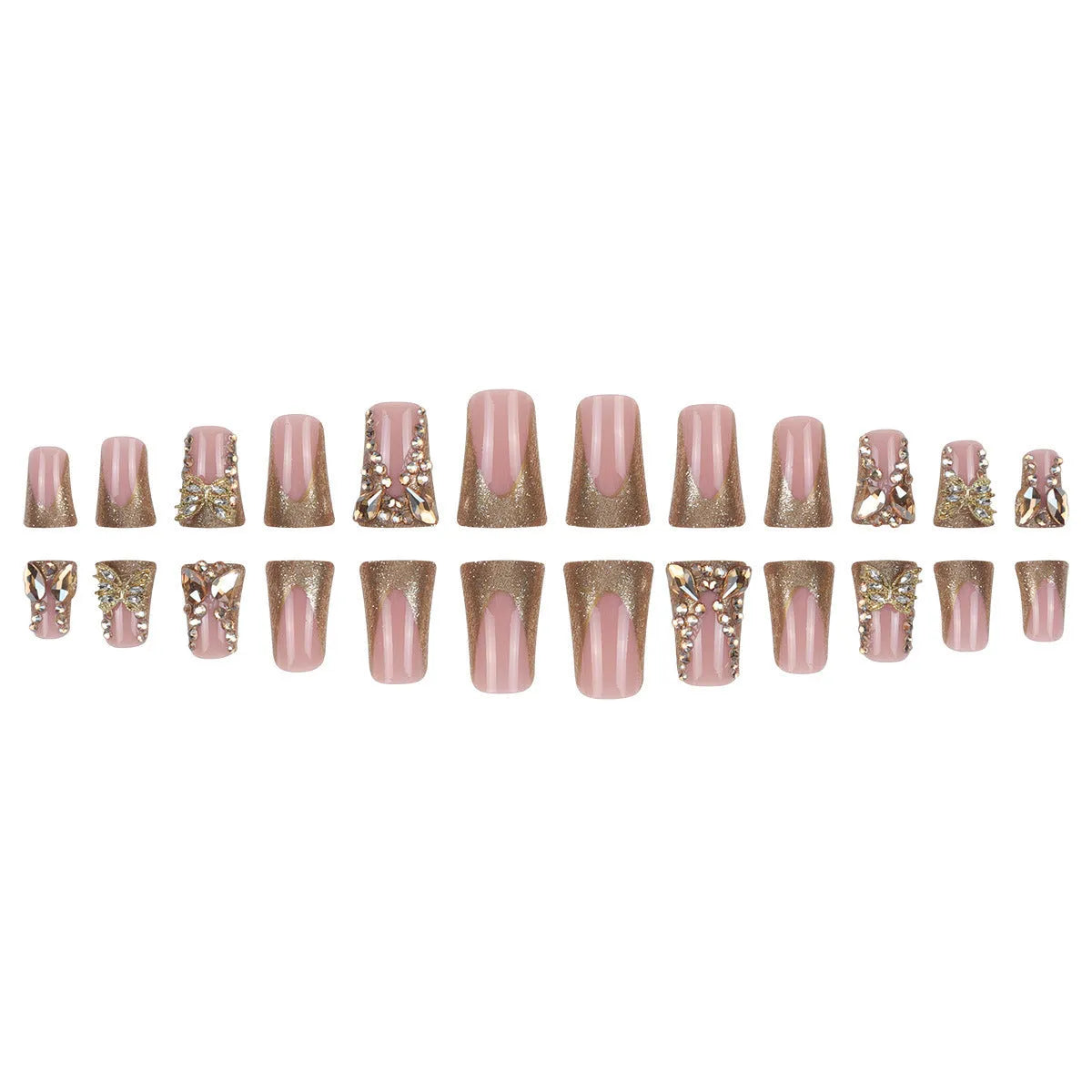 24 golden diamond and butterfly debris nail stickers in colour D34 with a tube of glue.