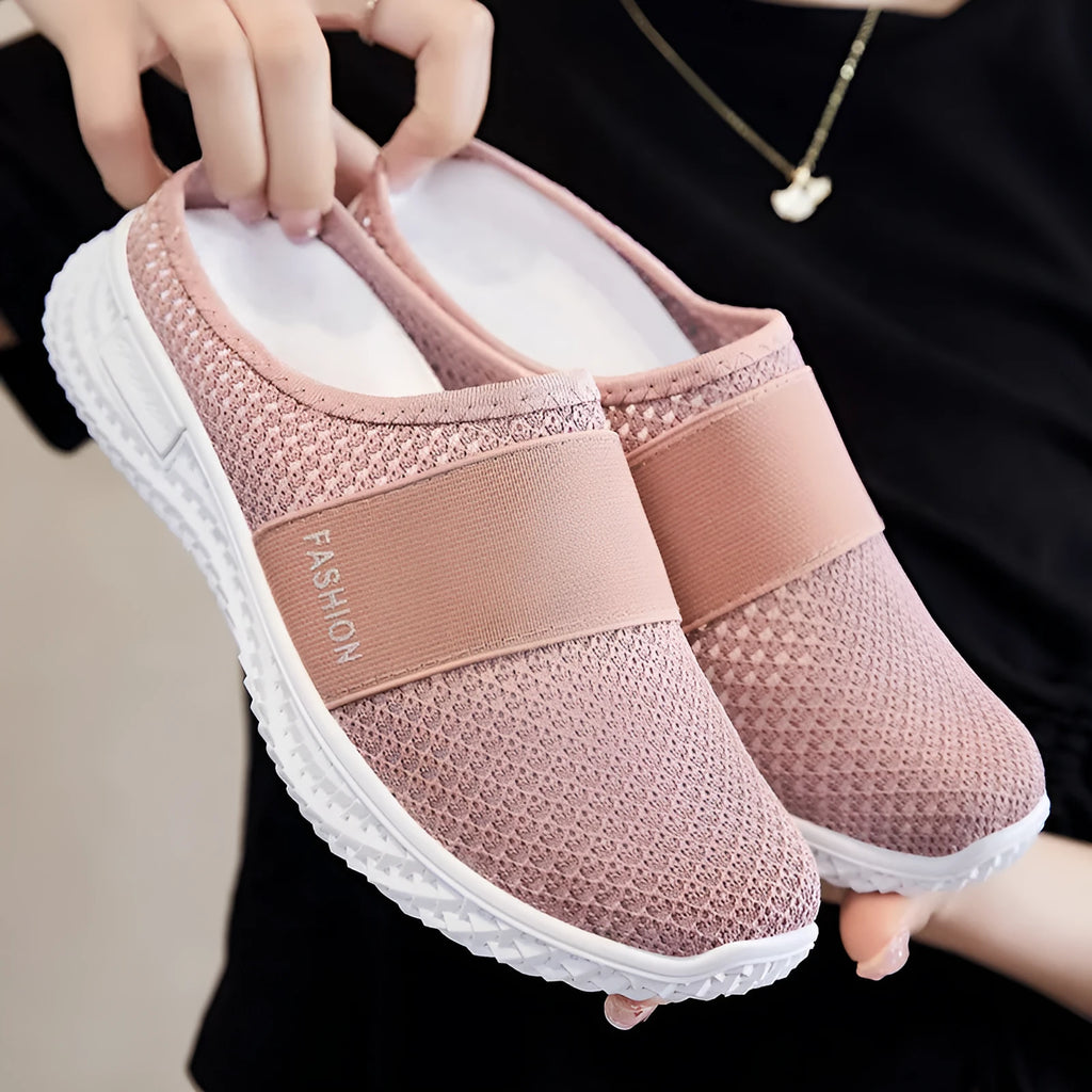 Women's mesh casual shoes with hollow-out design in G-2306 purple colour with flat heel